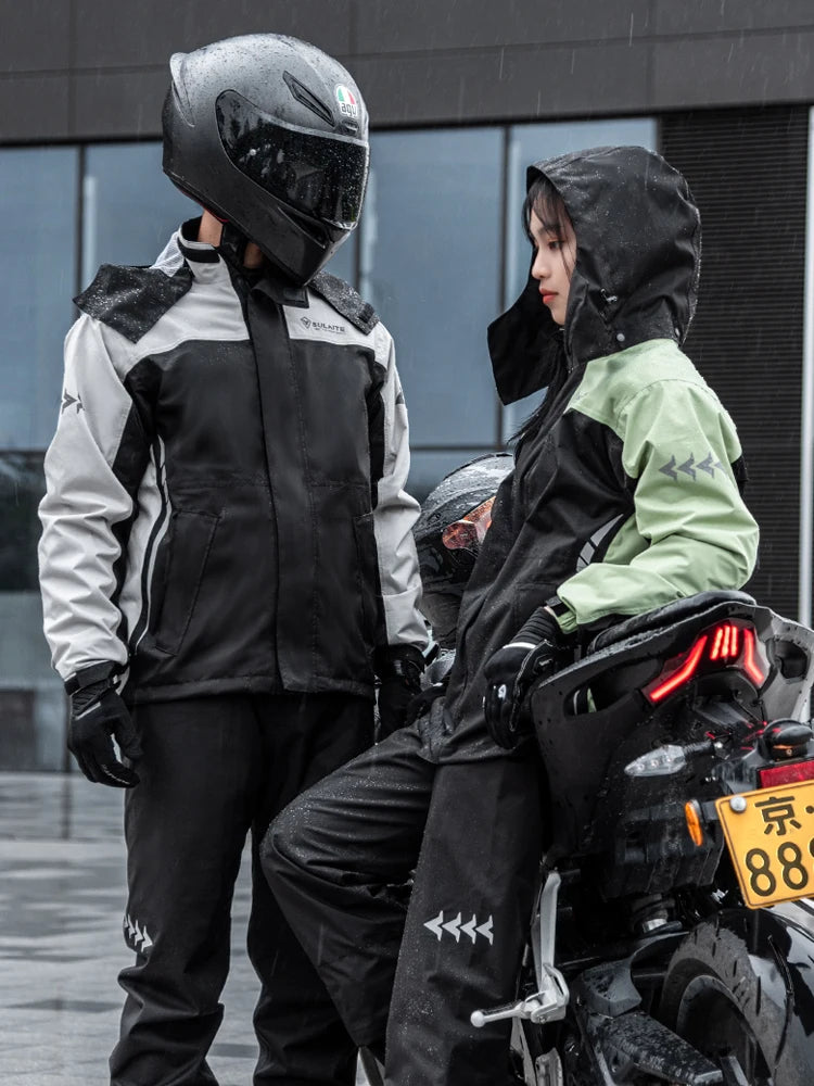 SULAITE Motorcycle Raincoat Suits Men Waterproof Rain Gear Rain Jacket Reflective Work Rain Coats Lightweight Hiking Rainsuit