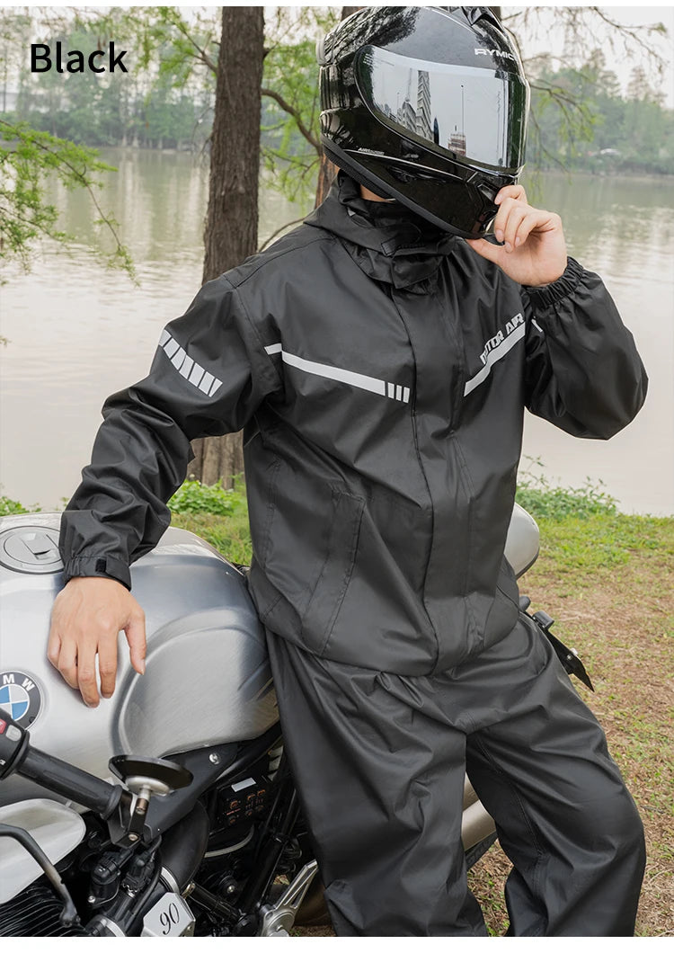 2025 New Upgrade Version Riding Clothes Rainy Suit Black Motorcycle Rider Raincoat Split Type 2pcs/Set Breathable Deep Rainproof
