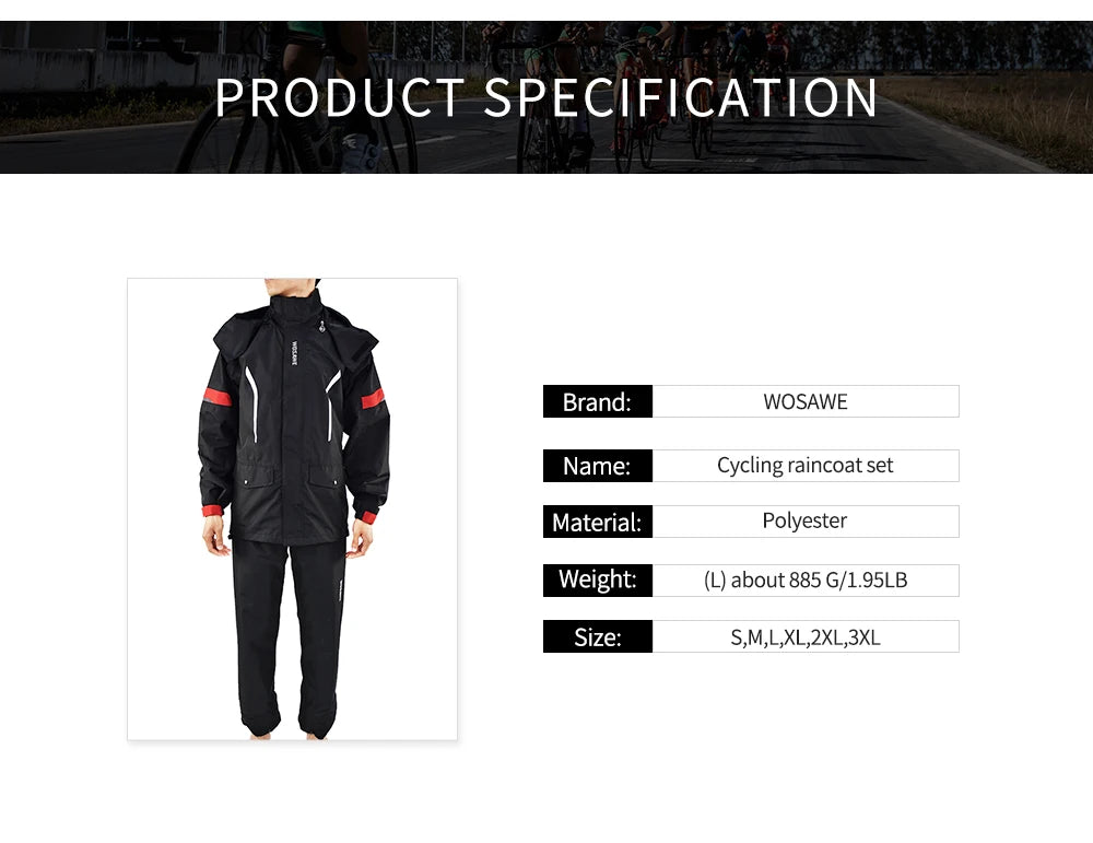 WOSAWE Motorcycle Raincoat Men's Rainproof Thickened plus-Sized Riding Full Body Split Single Raincoat Rain Pants