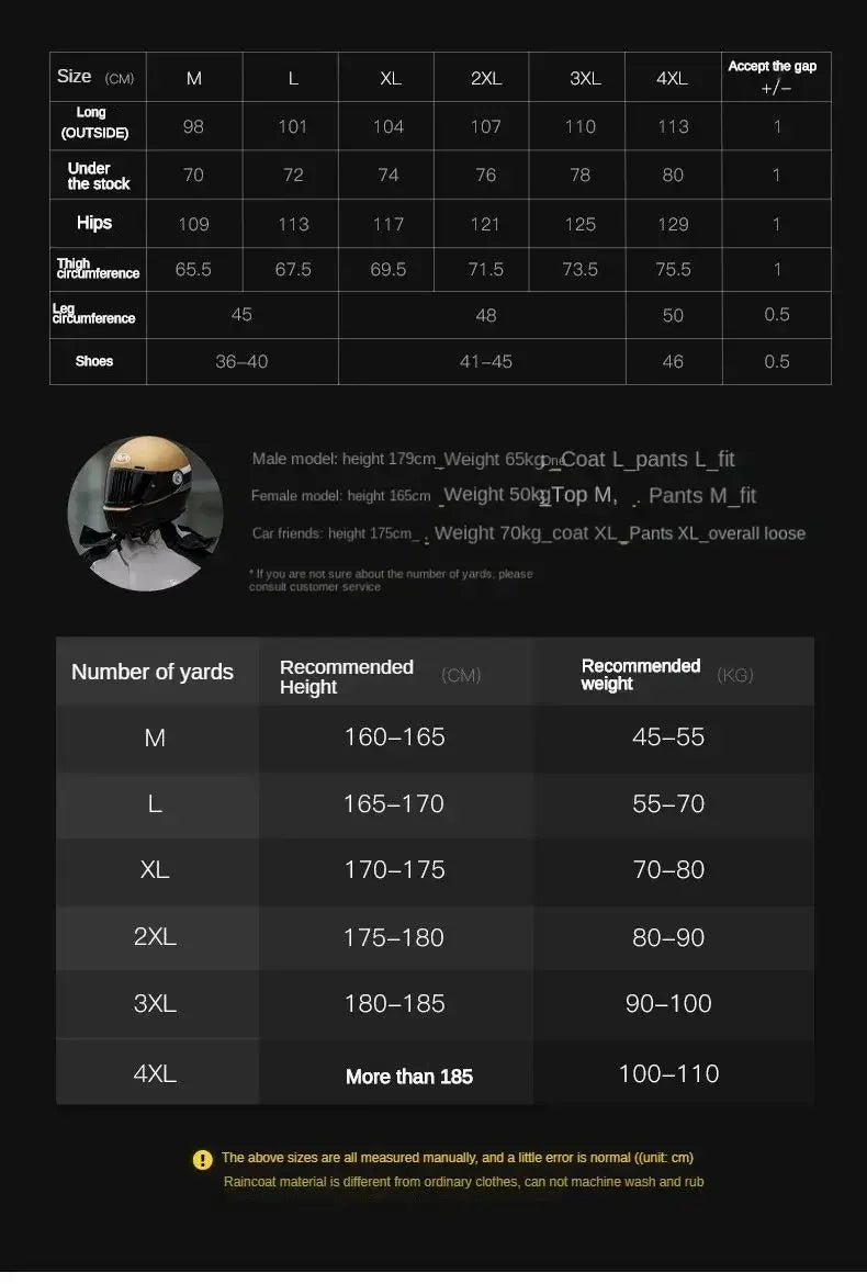 Split Waterproof Motorcycle Riding Rain Suit for Men & Women Outdoor Dirt biker Scooter/Bike Racing Jacket & Pants Set Raincoat