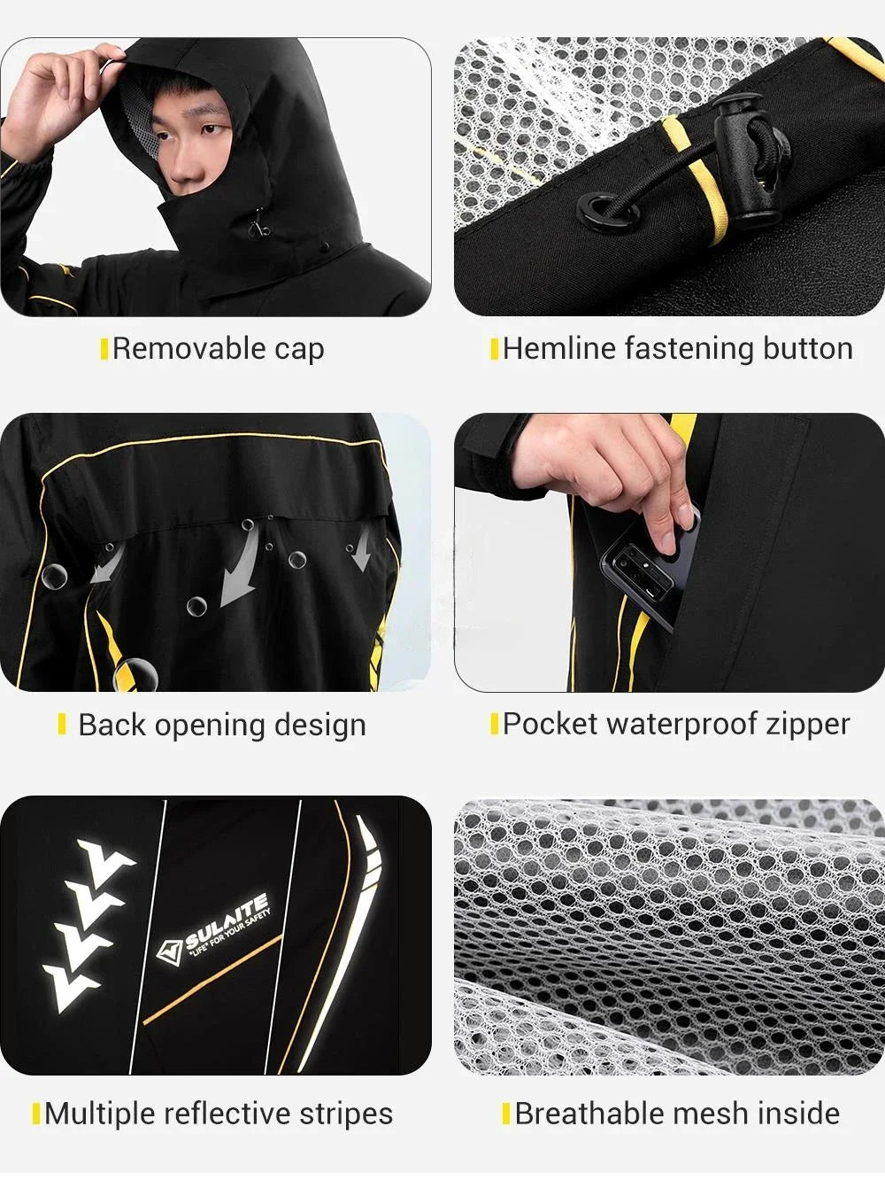 Waterproof Motorcycle Rain Suit-Full Body Raincoat & Rain Pants Set with Reflective Strips Fit for Men Women All-Weather Cycling