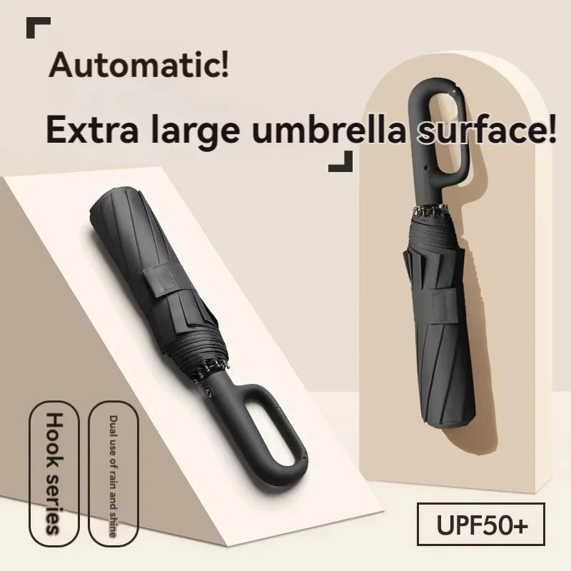 20 Bones Windproof Strong 106CM Reinforced Automatic Folding Umbrella for Men, Large Buckle Handle Wind and Water Resistant