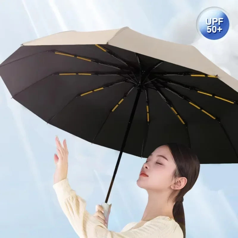 24 Bone Fully Automatic Double Bone Large Folding Umbrella SPF50+ UV Protection Rain Resistance And Strong Wind Resitance