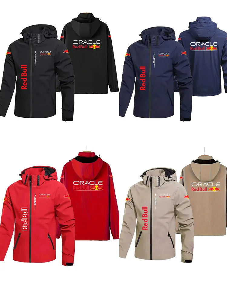 2025 Edition Red Bull Men's Women's Outdoor Sports Windproof Jacket with Waterproof Spring/Autumn Hiking Coat with Hood Raincoat