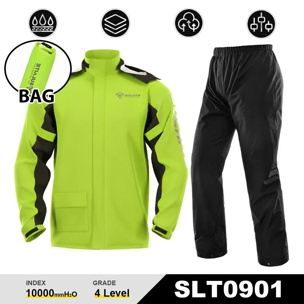 Waterproof Motorcycle Rain Suit-Full Body Raincoat & Rain Pants Set with Reflective Strips Fit for Men Women All-Weather Cycling