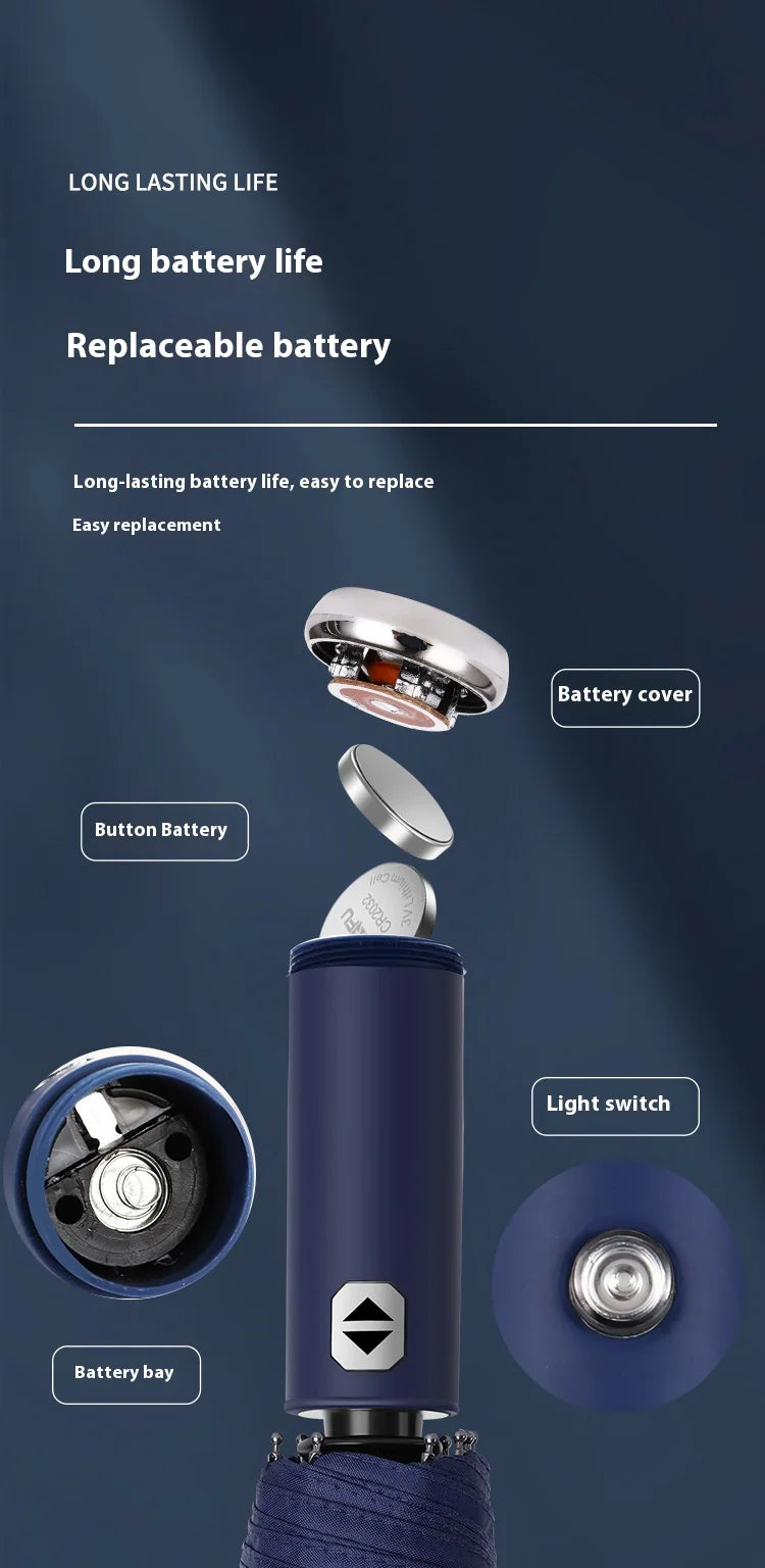 Anti-wind Rain Umbrella 2in1 Automatic Umbrella LED Flashlight Dual-use NightLight Sun Protection 10 bone Folding Umbrella