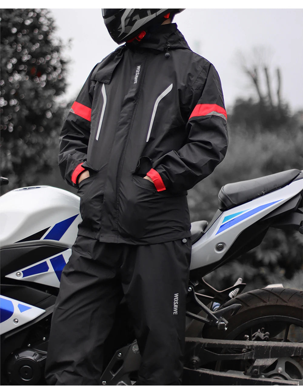 WOSAWE Motorcycle Raincoat Men's Rainproof Thickened plus-Sized Riding Full Body Split Single Raincoat Rain Pants