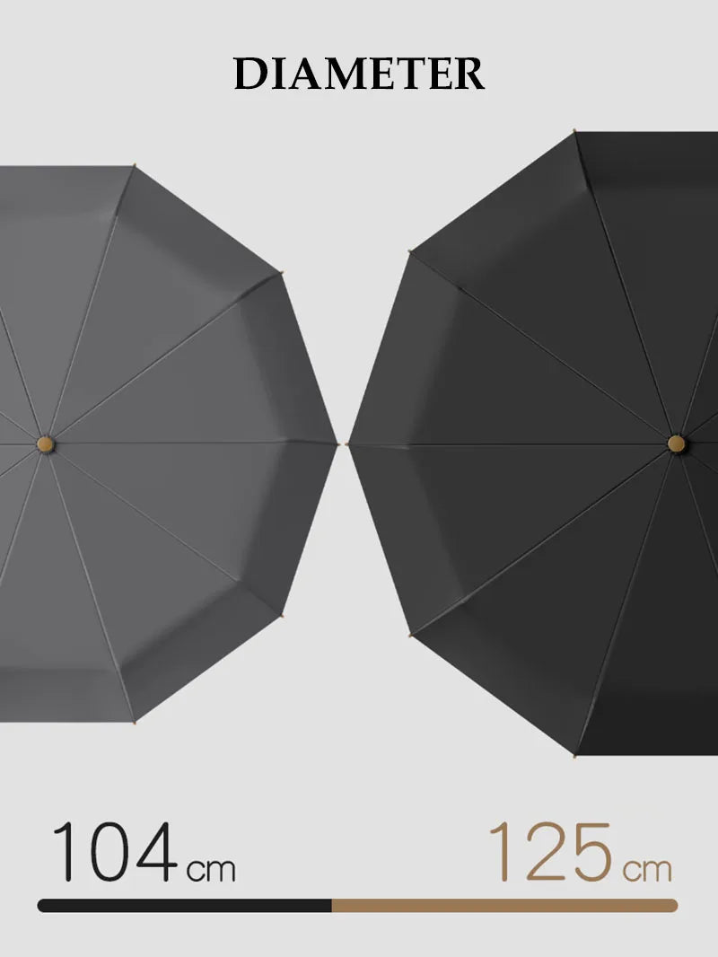 Large Windproof Umbrella with Curved Umrbella Wooden Handle 10K 30Bones Business Automaitc Folding Umbrella for Men Women Travel