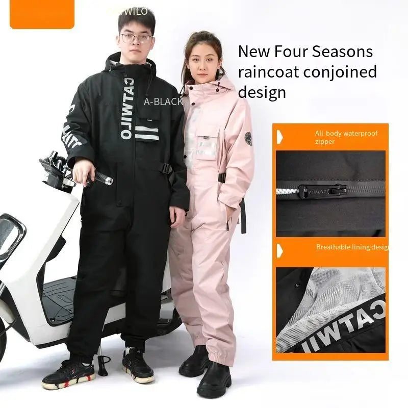 Electric Motorcycle Full-body Raincoat for Riders, Unisex Long Version with Fleece Lining, Waterproof and Rainproof Riding Rain