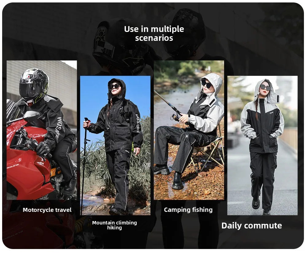 WOSAWE Motorcycle Raincoat Suit Moto Rider Split Waterproof Jacket Rain Pants E-bike Hiking Fishing Camping Foldable Rainwear