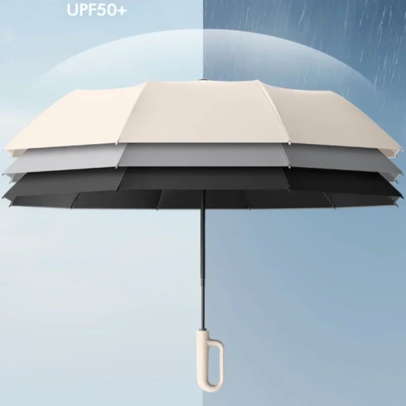 Strong Windproof Automatic Umbrella Sunshade UV Protection Folding Men's Umbrella Buckle Rain Large Parasol for Women