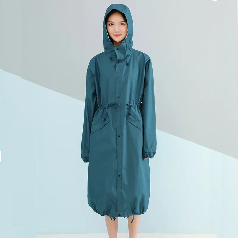 Women's Long Lightweight Trench Raincoat Poncho Waterproof Korean Style for Adults
