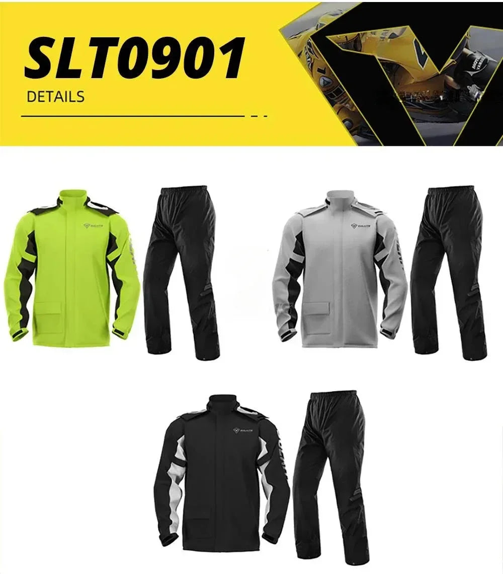 Waterproof Motorcycle Rain Suit-Full Body Raincoat & Rain Pants Set with Reflective Strips Fit for Men Women All-Weather Cycling