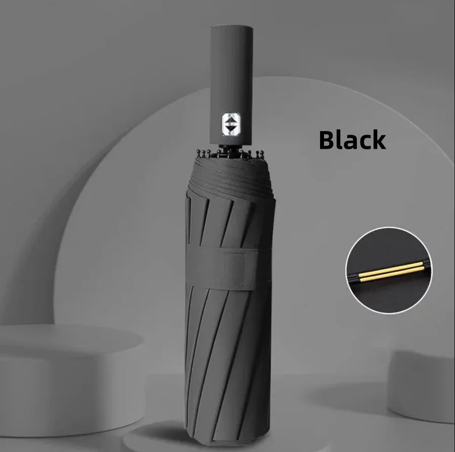 Solid Color 24 Bone Large Automatic Umbrella Lightweight Collapsible Outdoor UV Protection Sunshade, Large-format Auto Umbrella