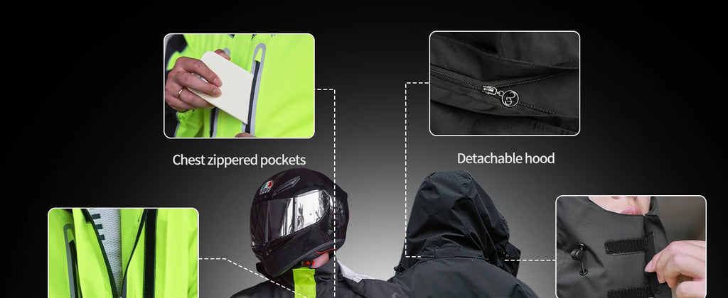 WOSAWE Motorcycle Raincoat Split Men Women Riding Rain CoatAnti-storm Locomotive Rain Cape Whole Body Waterproof Reflective