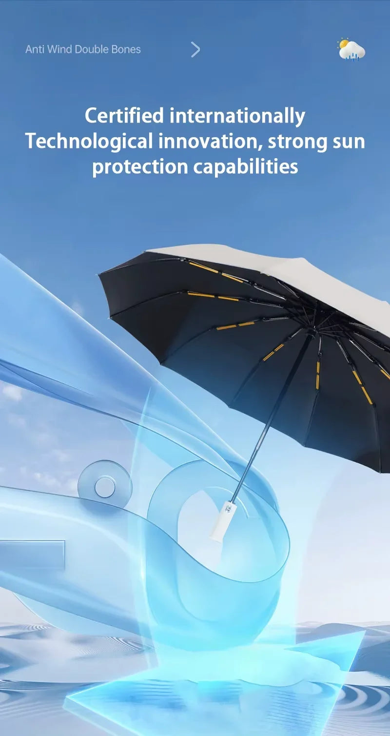 24 Bone Fully Automatic Double Bone Large Folding Umbrella SPF50+ UV Protection Rain Resistance And Strong Wind Resitance