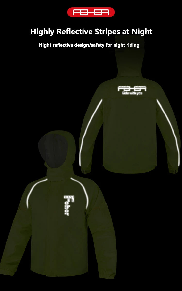 FEHER Motorcycle Raincoat Suit Unisex Rainstorm Waterproof Motorbike Raincoat Lightweight Design Tear Resistant for Rainy Days