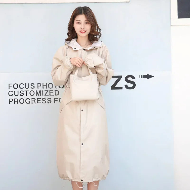 Women's Long Lightweight Trench Raincoat Poncho Waterproof Korean Style for Adults