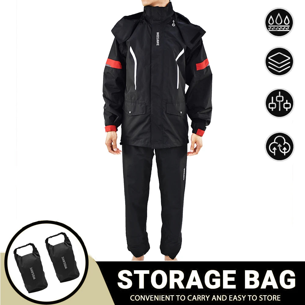 WOSAWE Motorcycle Raincoat Men's Rainproof Thickened plus-Sized Riding Full Body Split Single Raincoat Rain Pants