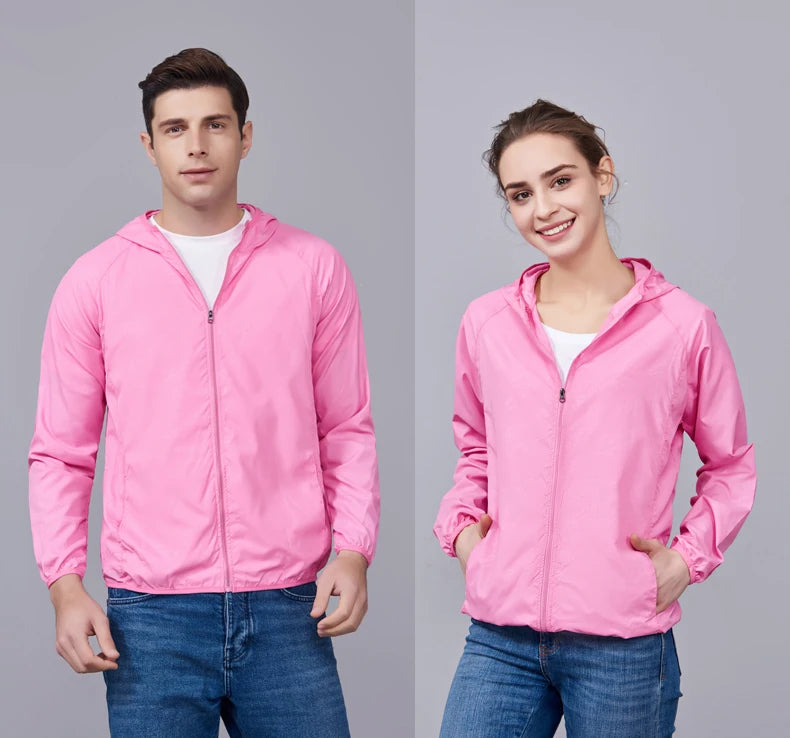 JNLN Men Women Hiking Jackets Waterproof Sun Protective Windbreaker Unisex Camping Climbing Outdoor Rain Coat Portable Clothes