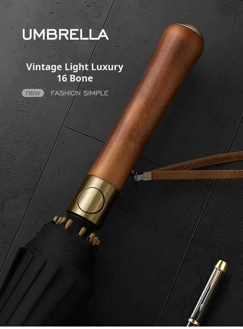 Umbrella Automatic Large Double 16 Bone Solid Wood Handle Men's Umbrella Retro Thick Long Handle Umbrella Shangyu Umbrella