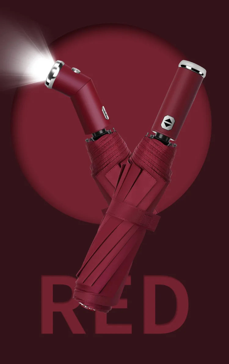 Anti-wind Rain Umbrella 2in1 Automatic Umbrella LED Flashlight Dual-use NightLight Sun Protection 10 bone Folding Umbrella