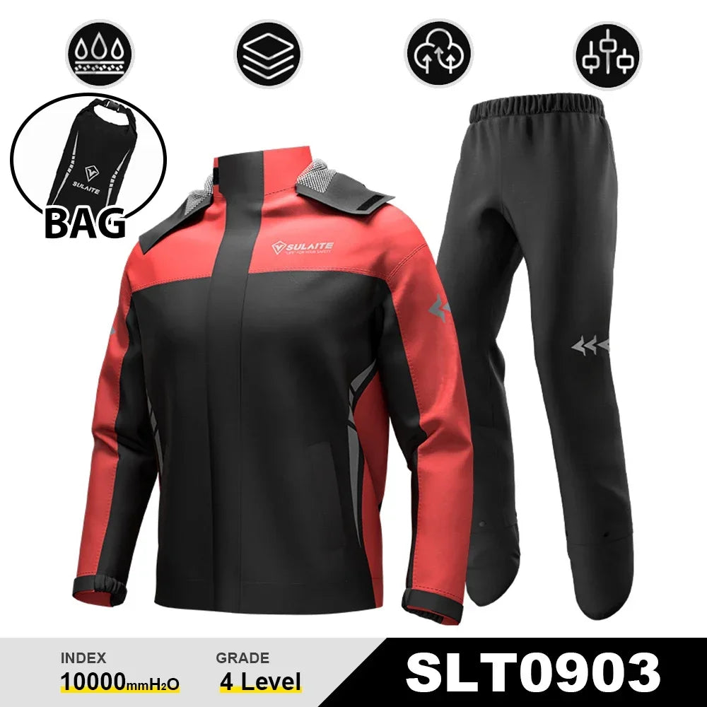 Waterproof Motorcycle Rain Suit-Full Body Raincoat & Rain Pants Set with Reflective Strips Fit for Men Women All-Weather Cycling