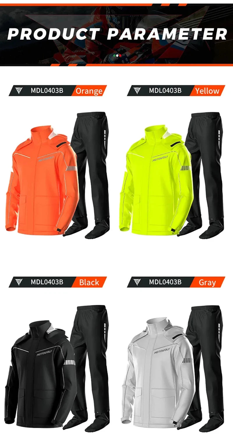 Motorcycle Rainsuit Waterproof Split Raincoat Suit Cycling Motorbike Jacket and Pants Lightweight Foldable Windproof Reflective