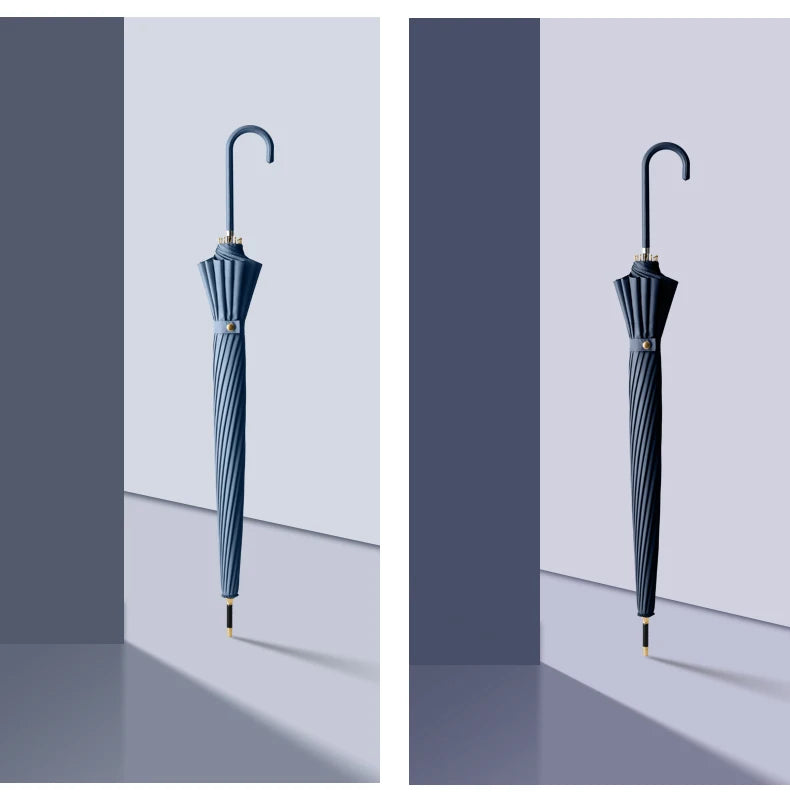 Japanese Long Handled Umbrella Ins for Both Sunny and Rainy Use, Black Glue Large Size Storm Resistant 16 Bone Automatic Waterpr