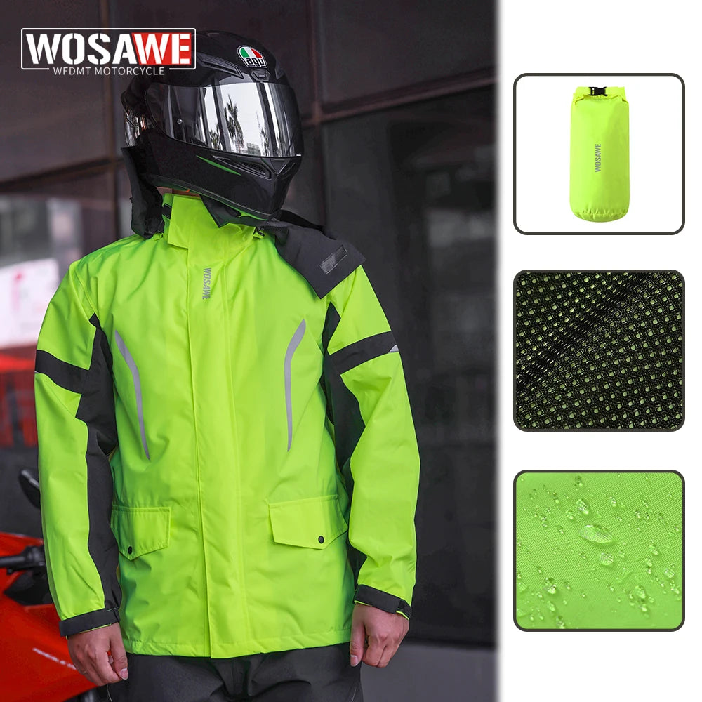 WOSAWE Motorcycle Raincoat Men Women Waterproof Jacket Hiking Windbreaker Breathable Reflective Fishing Camping Hooded Rain Coat