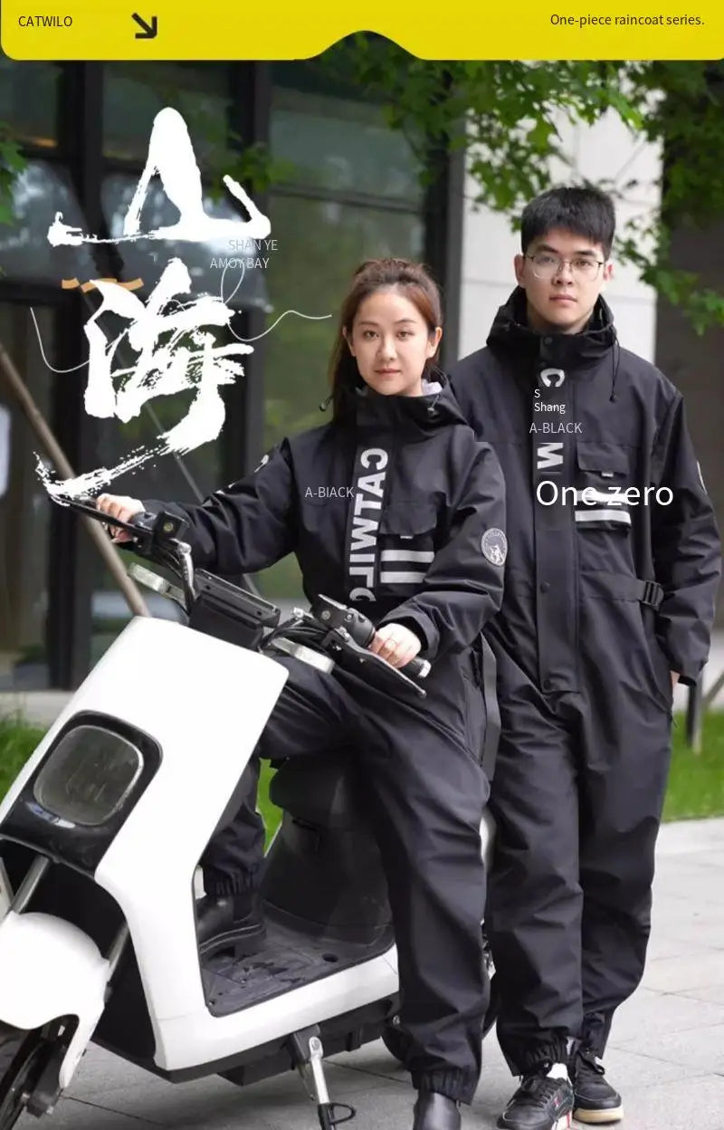 Electric Motorcycle Full-body Raincoat for Riders, Unisex Long Version with Fleece Lining, Waterproof and Rainproof Riding Rain