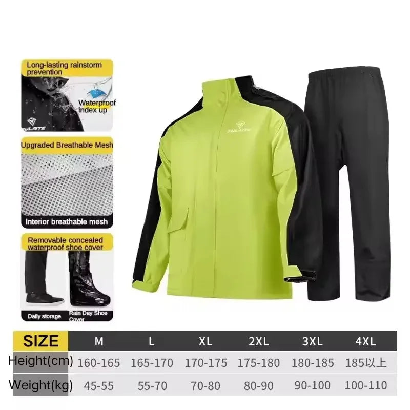 Split Waterproof Motorcycle Riding Rain Suit for Men & Women Outdoor Dirt biker Scooter/Bike Racing Jacket & Pants Set Raincoat