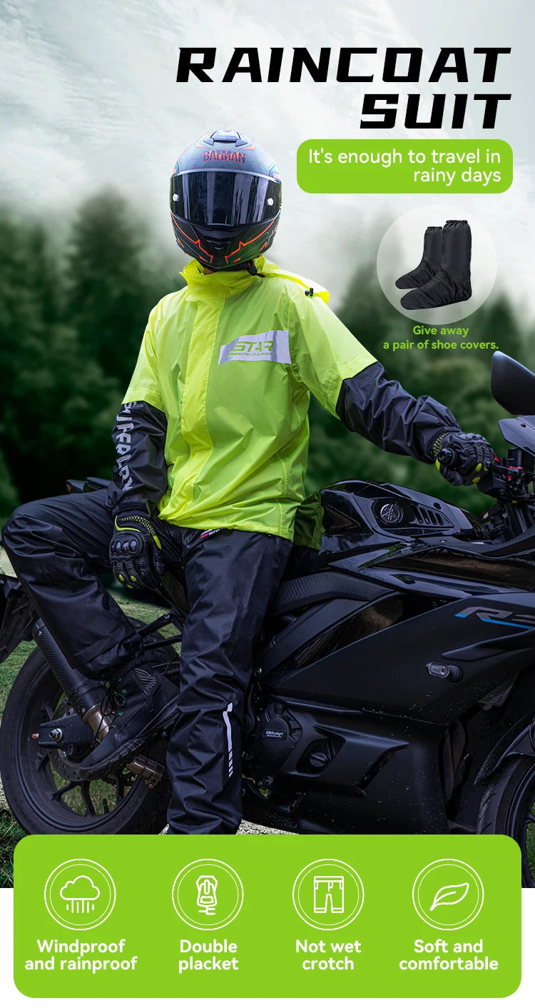 Star Field Knight Motorcycle Riding Raincoat Set Raincoat Rainpants Split Men And Women's Thin Reflective Waterproof Clothing