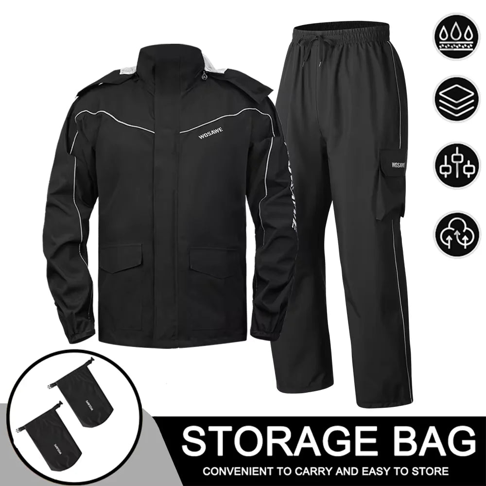 WOSAWE Motorcycle Raincoat Men's Rainproof Thickened plus-Sized Riding Full Body Split Single Raincoat Rain Pants