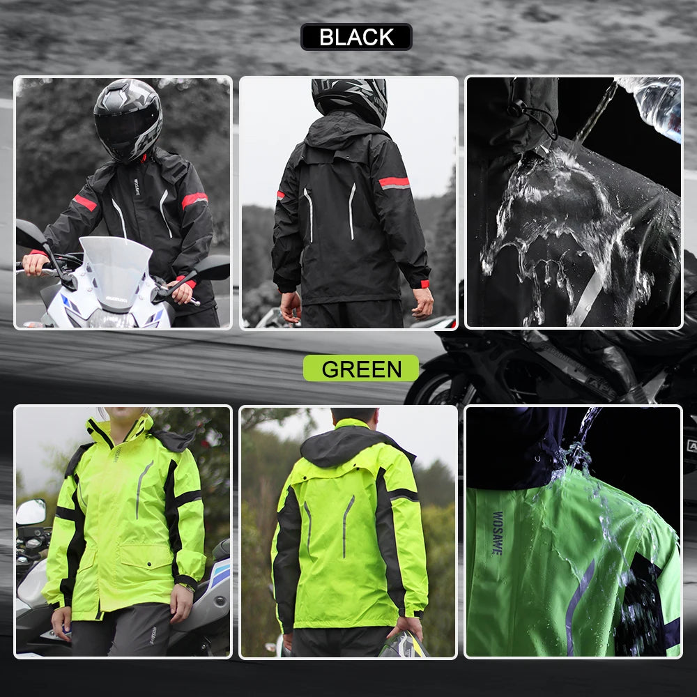 WOSAWE Motorcycle Raincoat Men Women Waterproof Jacket Hiking Windbreaker Breathable Reflective Fishing Camping Hooded Rain Coat