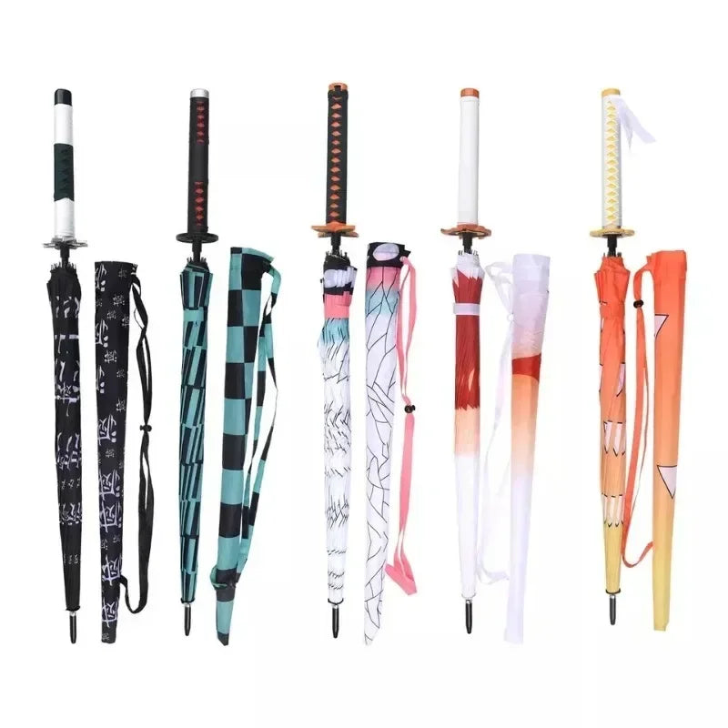 Anime Demon Slayer Katana Umbrella Long Handle Parasol Raincoar Zenitsu Tanjirou Samurai Sword Japanese Katana Umbrellas Gift