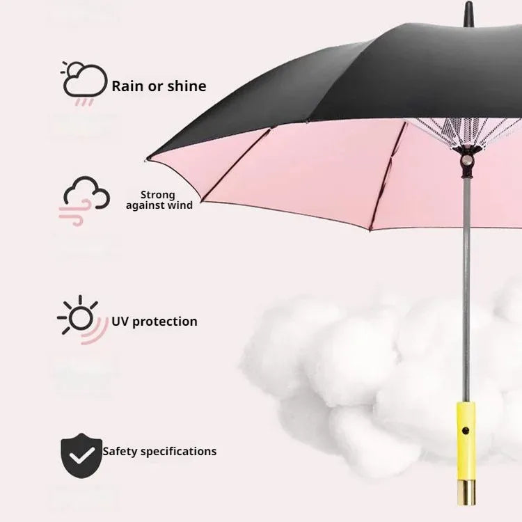 Home Cooling Sunshade Umbrella with Fan Portable Sunny Rain Dualuse UV Protection Umbrella Safety Isolation Mesh Battery Power
