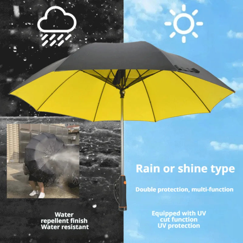 Home Cooling Sunshade Umbrella with Fan Portable Sunny Rain Dualuse UV Protection Umbrella Safety Isolation Mesh Battery Power