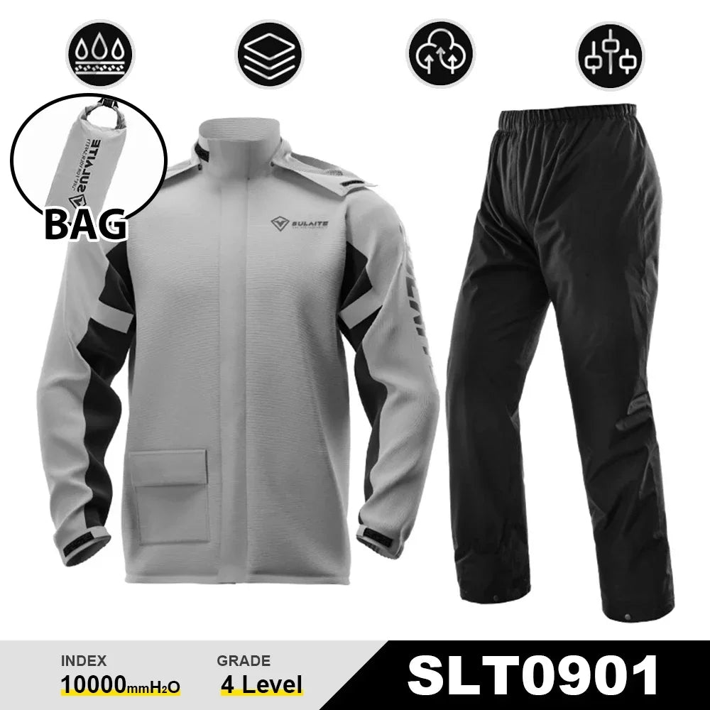 Waterproof Motorcycle Rain Suit-Full Body Raincoat & Rain Pants Set with Reflective Strips Fit for Men Women All-Weather Cycling