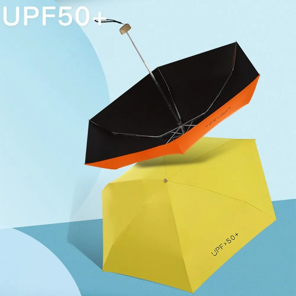 Flat Five Fold Umbrella Ultra Light Mini Umbrella Sun Umbrella Black Rubber Sun Protection Umbrella Compact Pocket Umbrella