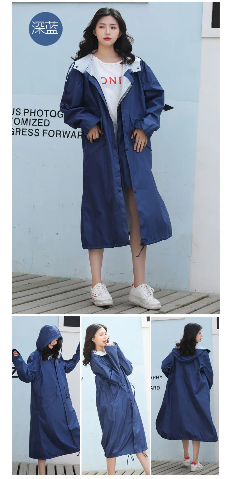 Women's Long Lightweight Trench Raincoat Poncho Waterproof Korean Style for Adults