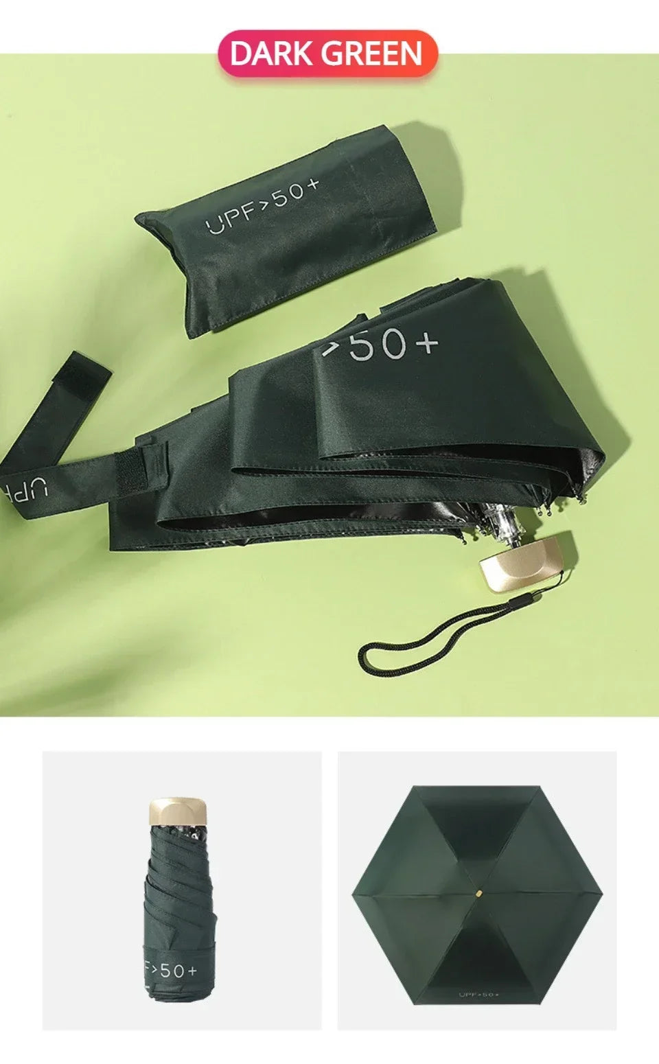 Flat Five Fold Umbrella Ultra Light Mini Umbrella Sun Umbrella Black Rubber Sun Protection Umbrella Compact Pocket Umbrella