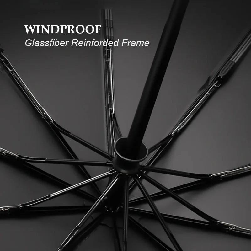 Large Windproof Umbrella with Curved Umrbella Wooden Handle 10K 30Bones Business Automaitc Folding Umbrella for Men Women Travel