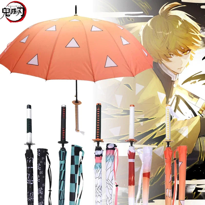 Anime Demon Slayer Katana Umbrella Long Handle Parasol Raincoar Zenitsu Tanjirou Samurai Sword Japanese Katana Umbrellas Gift