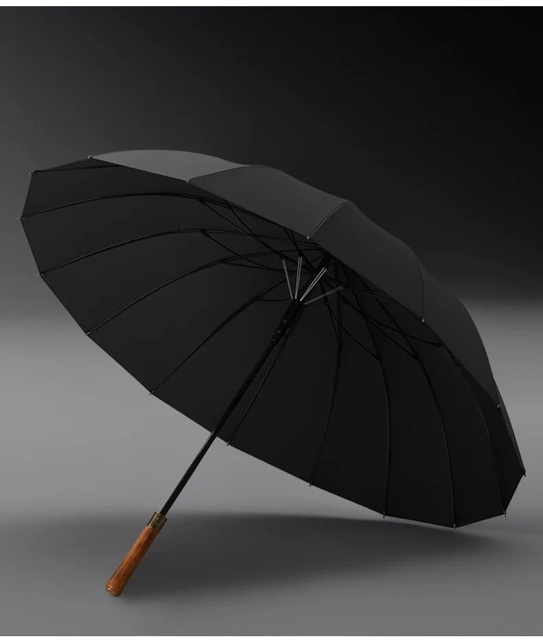 Umbrella Automatic Large Double 16 Bone Solid Wood Handle Men's Umbrella Retro Thick Long Handle Umbrella Shangyu Umbrella