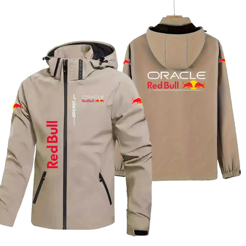 2025 Edition Red Bull Men's Women's Outdoor Sports Windproof Jacket with Waterproof Spring/Autumn Hiking Coat with Hood Raincoat