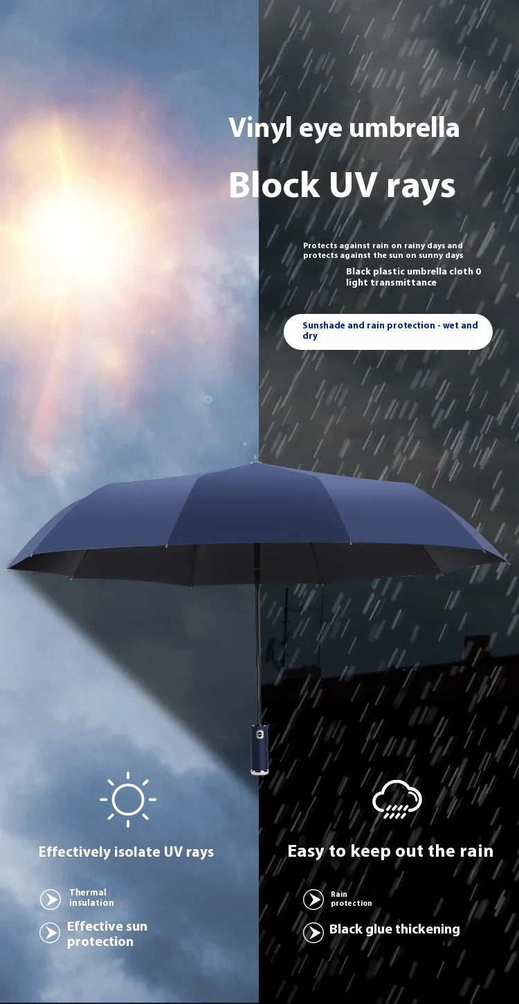 Anti-wind Rain Umbrella 2in1 Automatic Umbrella LED Flashlight Dual-use NightLight Sun Protection 10 bone Folding Umbrella