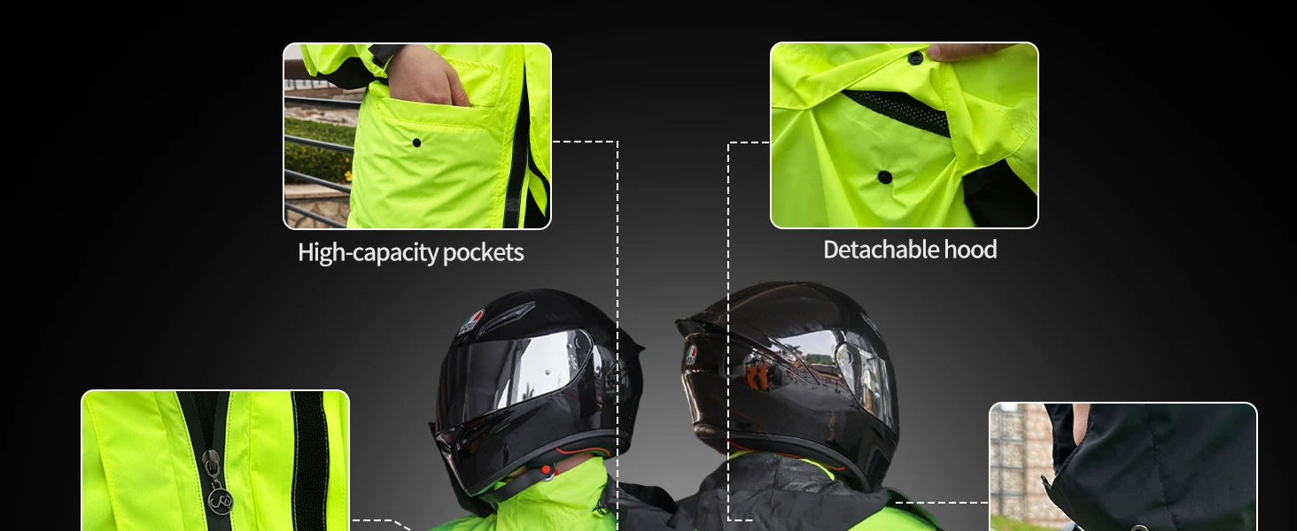 WOSAWE Motorcycle Raincoat Men Women Waterproof Jacket Hiking Windbreaker Breathable Reflective Fishing Camping Hooded Rain Coat