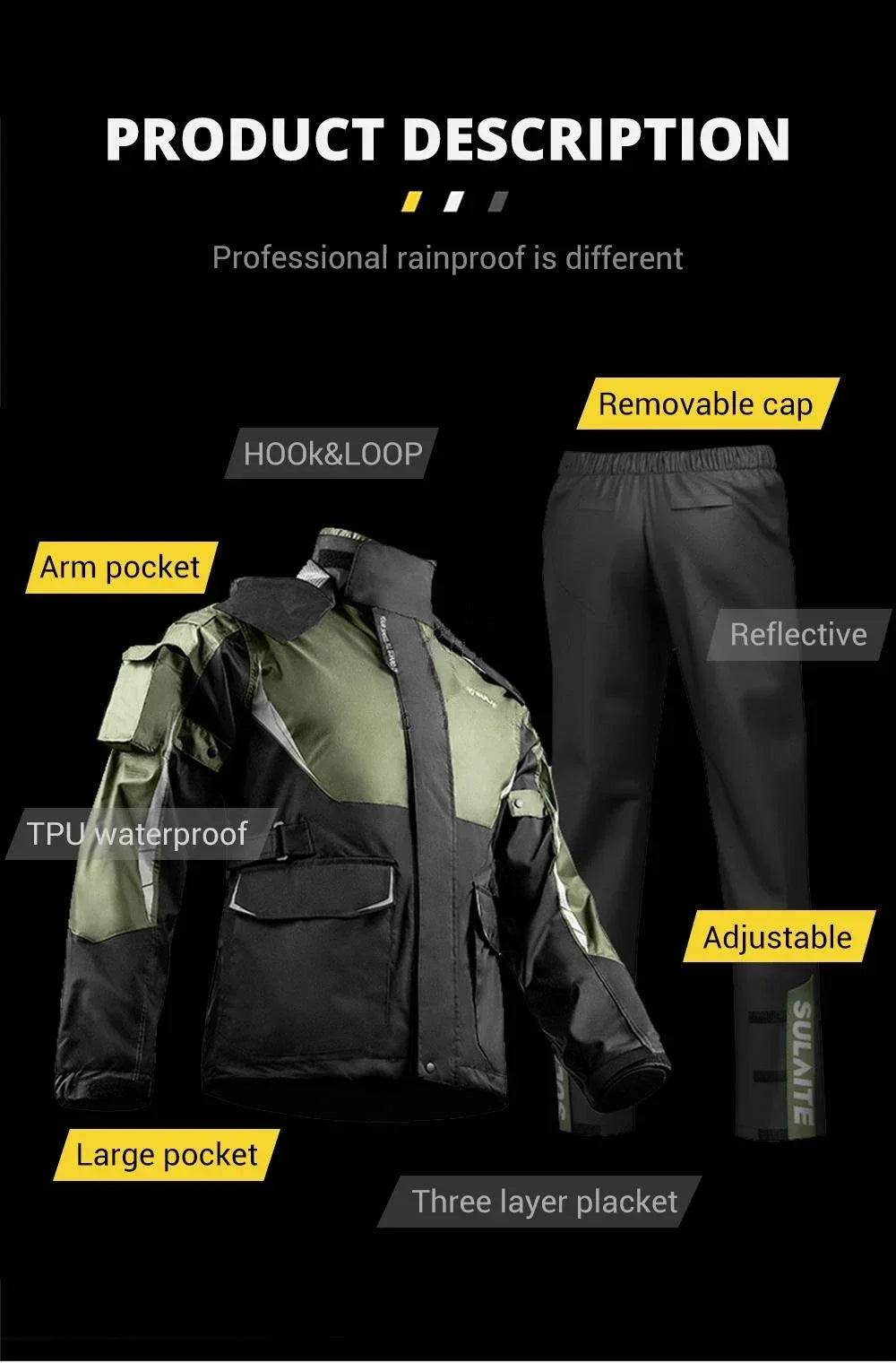 Waterproof Motorcycle Rain Suit-Full Body Raincoat & Rain Pants Set with Reflective Strips Fit for Men Women All-Weather Cycling