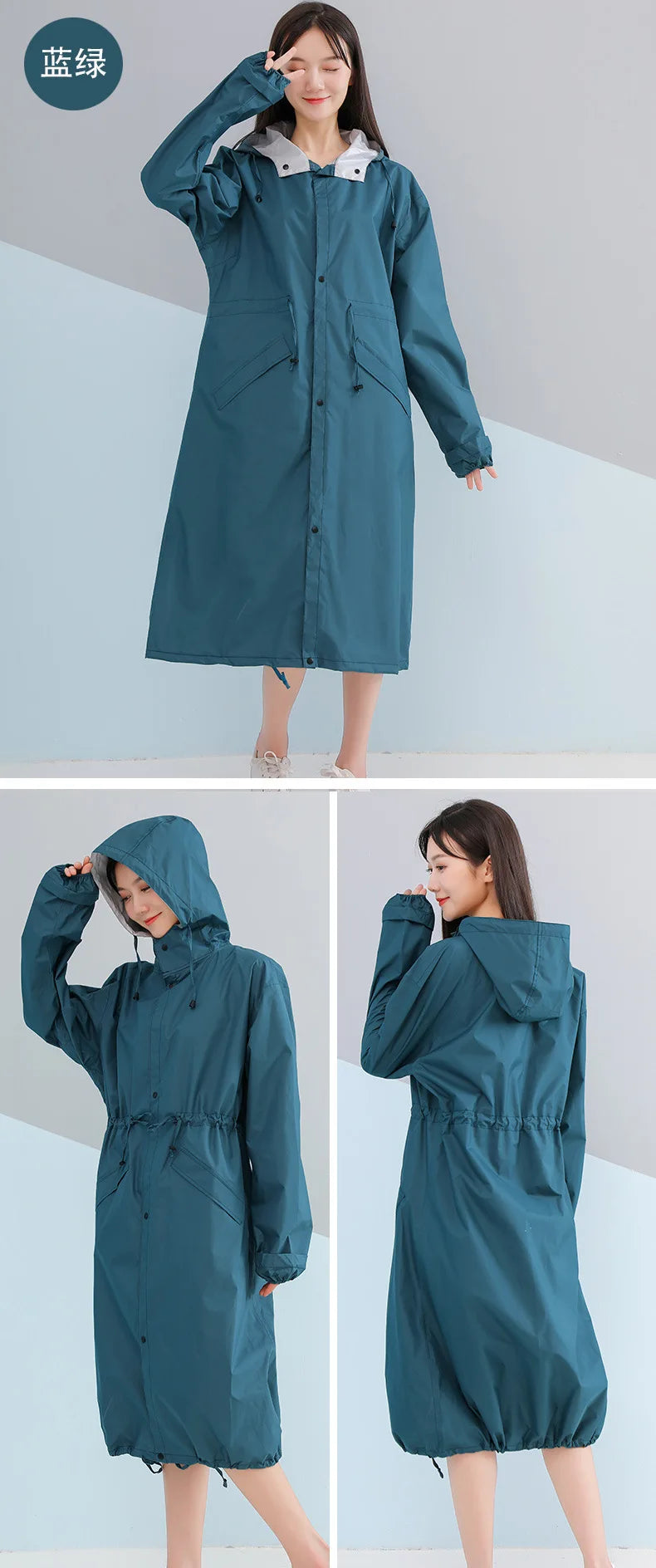 Women's Long Lightweight Trench Raincoat Poncho Waterproof Korean Style for Adults